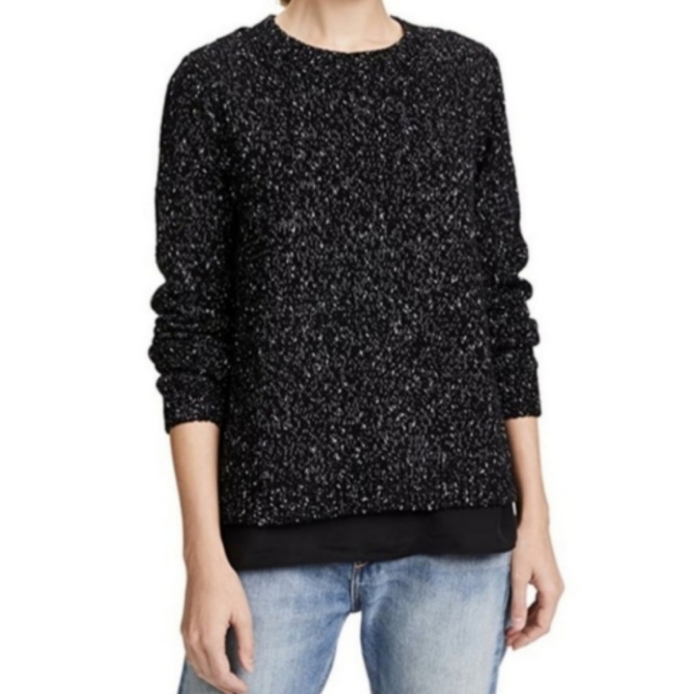 Club Monaco Kaelane Mixed Media Layered Knit Sweater Side Slit Wool Blend